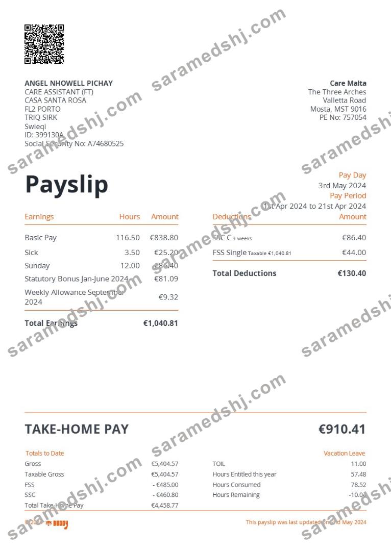Care Malta payslip template in Word and PDF formats.pdf, 1